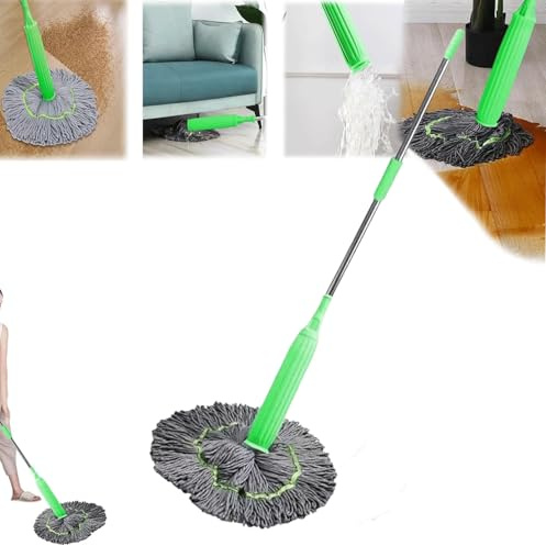 2-in-1 Dehydrierter Mopp, selbstauswringender Drehmopp, 360 Grad drehbar, runder Wandreinigungsmopp, nasser und trockener Mikrofaser-Wischmopp, langer Griff, dehydrierter Mopp, freihändig für