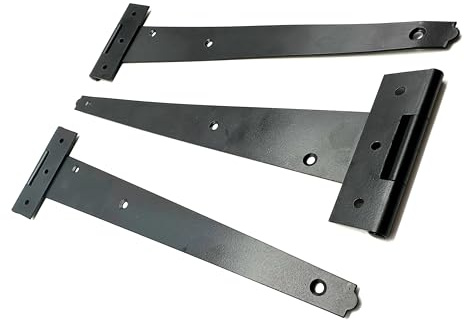 3PK Black Tee Hinges 12 (300mm). T-Hinges for Garden Gates, Sheds and Doors. Japanned Corrosion and Weather Resistant External Hinge Pack.