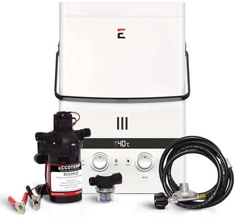 Chauffe-eau instantané portatif d'extérieur Eccotemp Luxé 7 LPM avec pompe et crépine EccoFlo 12 V, 50 mbar