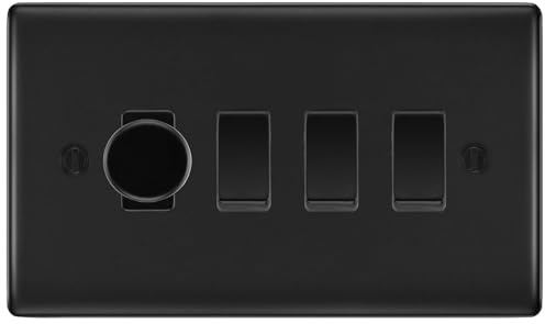 BG Matt Black 4 Gang Switch 1x Trailing Edge LED Dimmer 3x 2 Way Custom Grid Switch