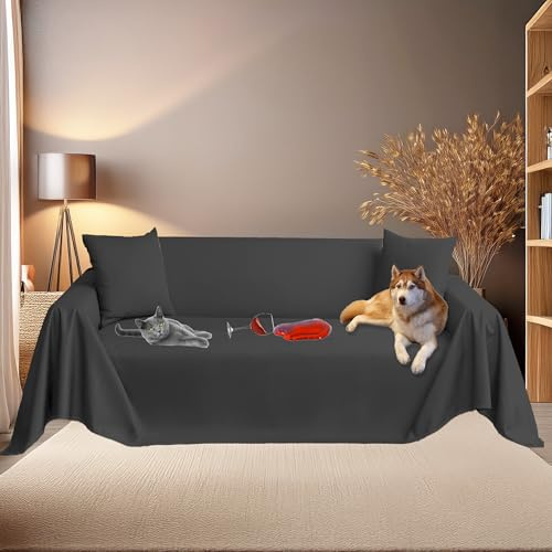 Byour3 – Sofabezug SUPER WASSERDICHT 3 2 4 Sitzer - Sofaschoner Katze Hund Kinder Haustiere - Sofaschutz Fleckenabweisender Anti Tierhaare Sofa-Abdeckung Rechteckig Waschbarer (Bleigrau, 3 Sitzer)