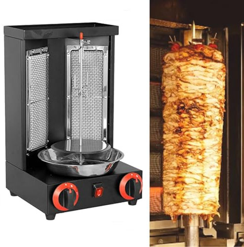 RSQQL Máquina de Parrilla Shawarma con 2 quemadores, Parrilla Vertical Gyro Rotisserie Oven Doner Kebab Machine, for el hogar, Restaurante, Cocina, Fiestas, Barbacoa