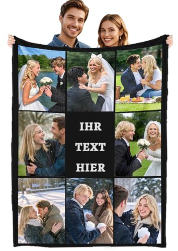 Generisch Personalisierte Decke mit Foto Text, Fotodecke Selbst Gestalten, Personalisierte Geschenke, Weiche Flanell-Decke für Paare Familie (8 Foto+Text)