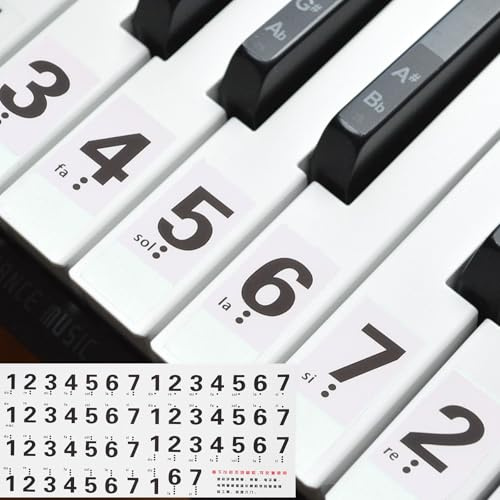 sourcing map Piano Keyboard Stickers for 54 Keys, Numbers Key Sticker Piano Notes Guide Removable for Beginners Learning, White