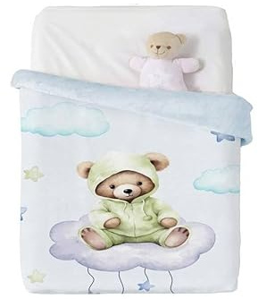 Manta Cuna Manterol Baby VIP 537 Oso DORMILON 110x140 CM (Celeste)