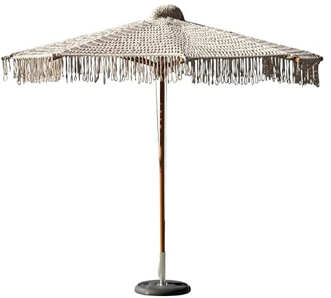 Gruppo Maruccia - Parasol en bois avec poteau central - Bâche Macramé en corde et frange - Pour jardins, bars, lidi, restaurants - 2,5 mètres