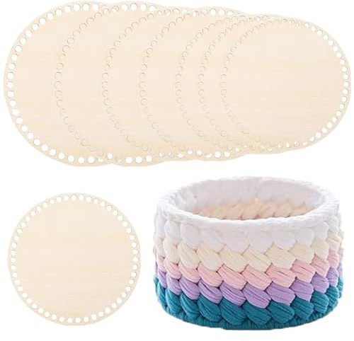 XoeLLe 8 Stück Korbboden zum Häkeln, Taschenboden zum Häkeln, Holz Basis Naturholzkorbboden für DIY Korb Basteln Webbedarf Heimdekoration Kunsthandwerk, Rund, 10/12,5/15/20cm