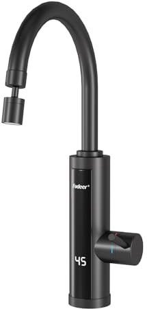 Fudeer Elektrischer Wasserhahn mit Durchlauferhitzer für die Küche, 3.3kW Schnellaufheizung mit Digitalanzeige (30-45℃) 360°schwenkbare Universaldüse, 2 Sprühmodi 220-240V(Schwarz)