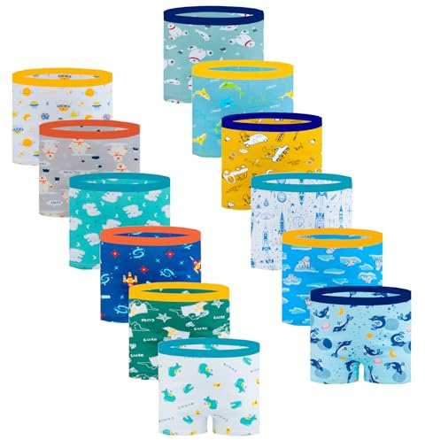Cogindss Xmrlvn Calzoncillos Niño Bóxer Elástico y Cómodo algodón,5-7 AñOs,Paquete De 12,Multicolor,TamañO L