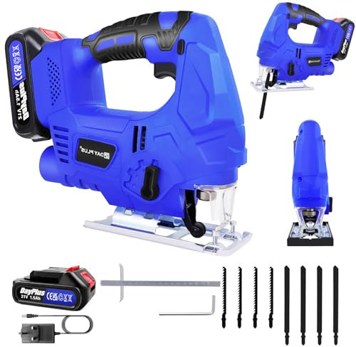 Upgraded Brushless Electric Jigsaw Tool, 400W 3000 SPM 21V Cordless Jigsaw with Battery and Charger, LED Light, 8PCS Blades, -45° to +45° Bevel Cutting Powerful Jig Saw Cutter for Wood Metal Cutting
