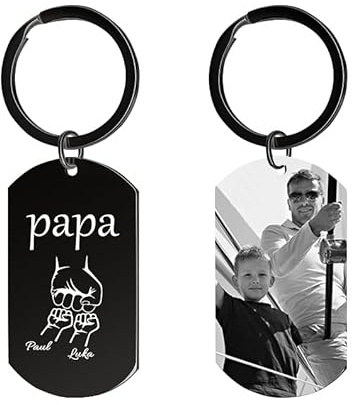 HOBULL Vatertagsgeschenk für Papa Schlüsselanhänger Personalisiert, Geschenk für Papa, Fauststoß-Design Schlüsselanhänger Foto mit Namen Vater Geburtstagsgeschenk Personalisierte von Soh,Tochter