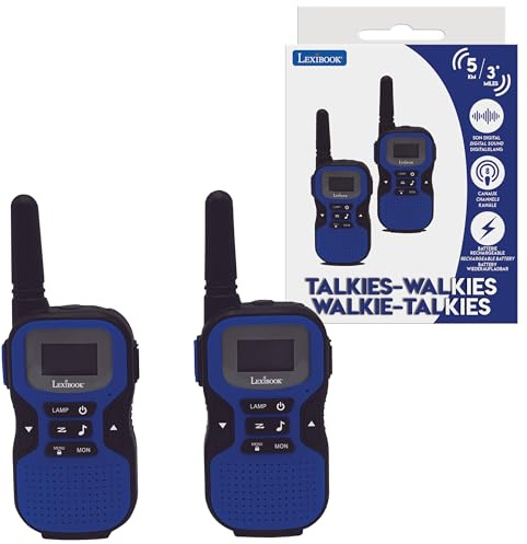 Lexibook, Talkie uppladdningsbara Walkies, 5 km räckvidd, klart digitalt ljud, 22 kanaler med skanning, lätt design, robust, kompakt, med trådbundna hörlurar, USB-C, TW60