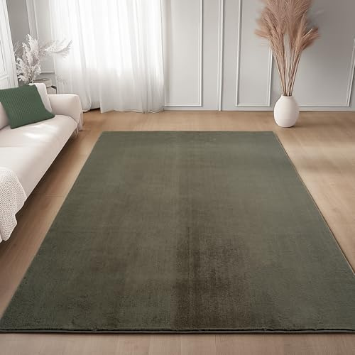 Carpettex Läufer Teppich Grün 60x100 cm- Kurzflor Teppich Waschbar, weich & rutschfest, modernes einfarbiges Design für Schlafzimmer, Küche & Flur