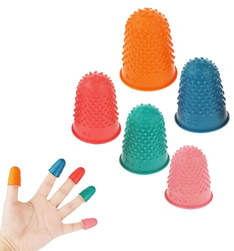 5 Pieces Rubber Thimbles for Finger Tips Protection,5 Sizes and Colors Reusable Finger Protectors,Rubber Finger Thimbles for Money Counting Writing Sorting Task
