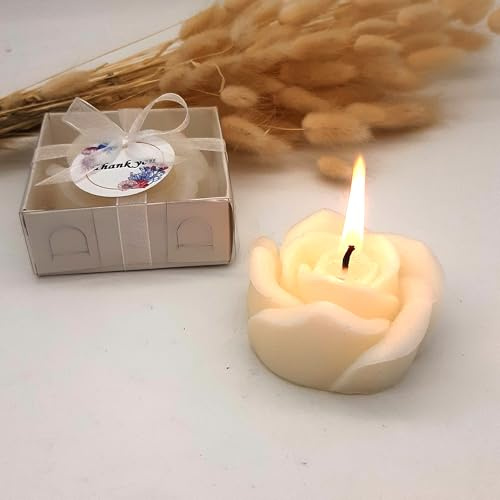 cadeau mariage invité bougie personnalisée,20 Rose Pièces parfumées remerciement Idée petit cadeau pour merci baptêmes our mariage, cadeaux de fête, fiançailles, anniversaire, Noël, baptême (blanc)