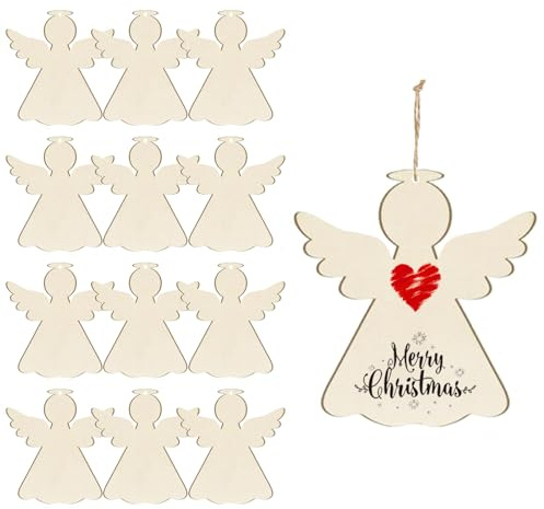 DAHI 40pcs Schutzengel Holzanhänger Christbaumschmuck Anhänger Weihnachtsdeko Holzanhänger mit Schnur DIY Weihnachtsbaum Hängende Ornamente Arbeit Handgemachte für Weihnachten Deko (Schutzengel-B)