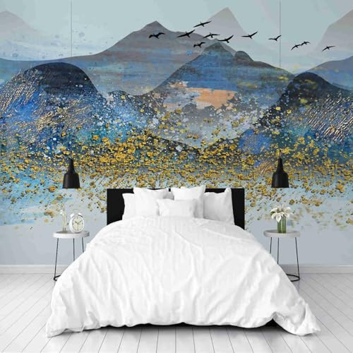 Dppyuxa Papier Peint Panoramique Salon Abstrait Montagne Papier Peint 3D Intissé Paysage Or Décoration Murale Salle de Bain Interieur Imperméable pour Salon et Chambre 500x280 cm