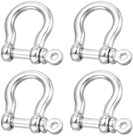 sourcing map Grillo a vite, 10 mm, in lega di zinco, anello a D, tipo U, giunto a vite per portachiavi, portachiavi, bracciale, pelle, fai da te, confezione da 4, argento