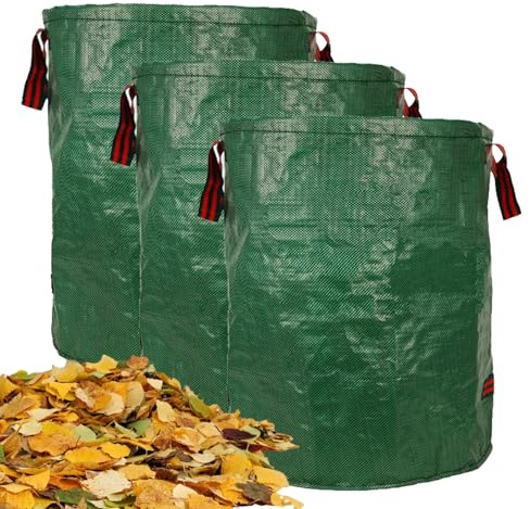 3 x 200 L Gartenabfallsack: Laubsack Gartensack mit Griff, Wiederverwendbare Gartenmüllsäcke, Faltbar Gartenabfallsäcke, Wasserdicht Robust, für Blätter, Gartenabfälle, Grünschnitt
