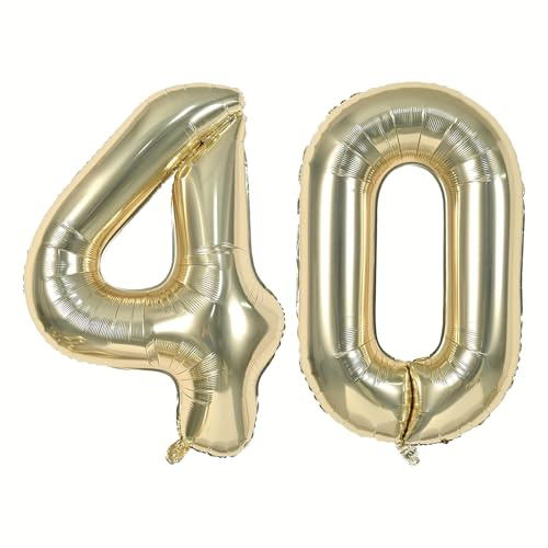 40th Birthday Balloons, Number Balloon, 40th Balloons for Men Women, Champagne Gold 40 Inch Large Foil Number 4 & 0 Balloon Set for 40 Year Old Birthday Party Decorations