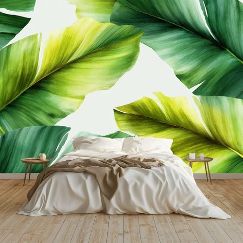 Générique Papier Peint Panoramique Aquarelle Feuilles De Bananier Poster Geant Mural 350x256 cm, pour Salon Chambre Chambre D'enfants Restaurant Décoration Murale, Vert