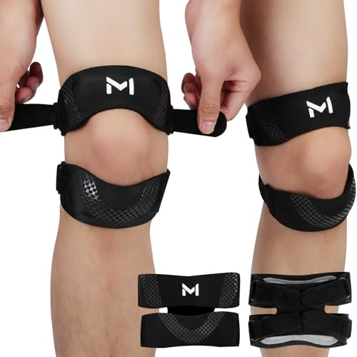 AOOSU Rodillera Rotuliana, 2PCS Cinta Rotuliana Ajustable, Rodilleras Menisco y Ligamento, Rodillera para el Tendón Rotuliano Alivio de Tendinitis Rodilleras Deportiva para Correr Gym(Negro y Gris)