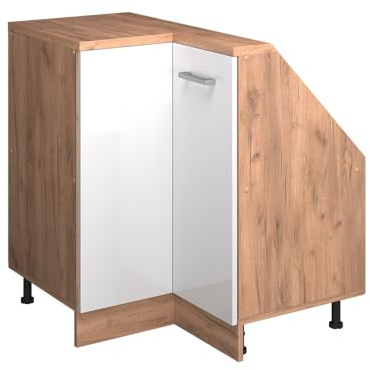 Vicco Eck-Küchenschrank für Dachschrägen R-Line, Weiß Hochglanz, 75.6 cm mit 1 Tür