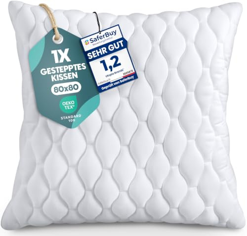Utopia Bedding Kopfkissen 80x80 cm 1er Set Kissen für Bett und Dekokissen | Weiß gesteppter Kissenbezug Kissenfüllung Zierkissen Sofakissen Mikrofaser bezug Polyester Füllung Prall gefüllt für Komfort