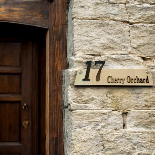 Modern Pine Wood Door Number Plate, 3D Black Acrylic, Wall Mount with Fitting Kit, Indoor/Outdoor House Sign