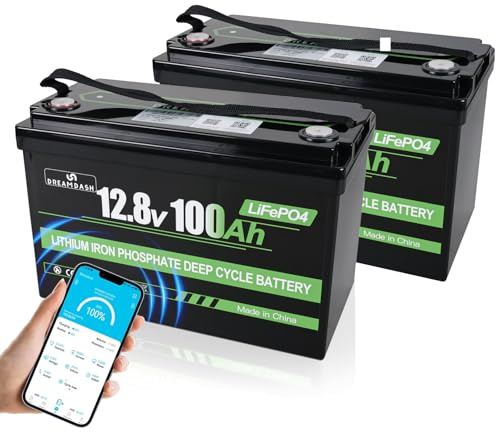 2X 12V 100Ah LiFePO4 Battery Lithium Rechargeable with Bluetooth BMS, Capacity ≥ 80% after 4500+ cycles, works from -10℃ to 55℃, for RV, Boat, Campervan, Backup Power, Home Energy Storage
