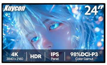 Kuycon P24U 23,8 Zoll 4K UHD IPS Monitor, 600nit hohe Helligkeit, 99% sRGB/98% DCI-P3 Farbgamut, USB-C 100W PD, HDMI/DP, HDR, Glare-Schutzbildschirm mit USB Hub (Minimalistisch - ohne Ständer)