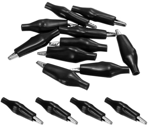 QUARKZMAN 10 Pezzi Morsetti A Coccodrillo 24 Mm Piccoli In Acciaio Isolati Per Test Elettrici Pinze A Coccodrillo Per Cavi Di Prova Multimetro Laboratorio Batteria Elettrica, Nero