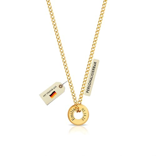 Made by Nami Personalisierte Kette mit Ring Gold 45 + 5 cm aus 316L Edelstahl Personalisierte Geschenke Frauen Halskette mit Namen, Symbol oder Wunschgravur