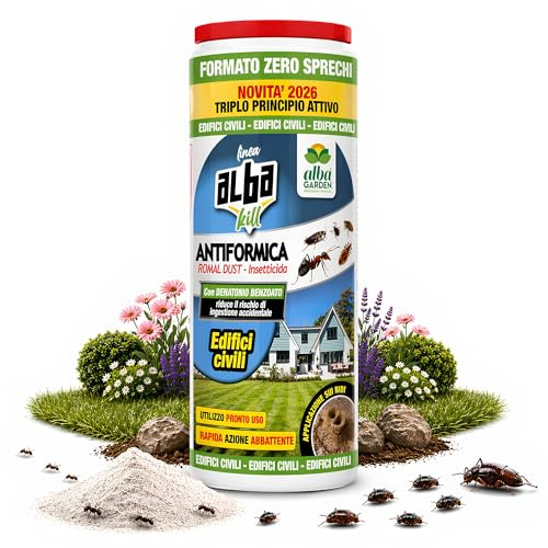 Albagarden Veleno Formiche Insetticida In Polvere Uso Interno ed Esterno Casa Giardino, Scarafaggi Grillotalpa, Insetti, Pulci, Zecche, Pesciolini D'Argento, Utilizzo in Polvere o Spray 1,5 kg