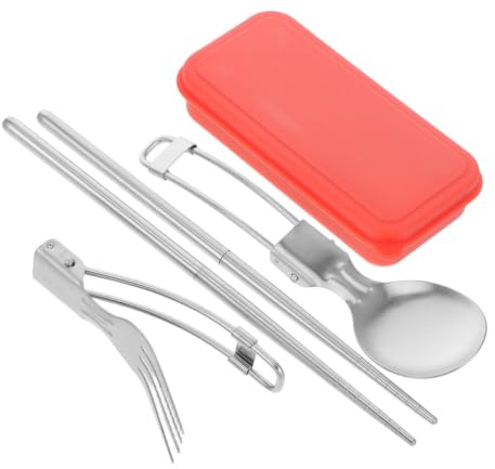 MOBUTOFU Ensemble de Couverts Pliables en Acier Inoxydable Portable avec Étui, Finition Lisse, Cuillère et Fourchette Réutilisables pour Pique-niques en Plein Air et Voyages