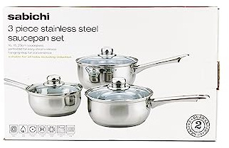 Sabichi 3 Piece Saucepan Set Stainless Steel Glass Lids