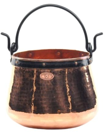 CopperGarden Kupferkessel 10 L mit Henkel I Robuster Kessel aus blankem Kupfer: Ideale Wärmeleitung & -verteilung I Lebensmittelechter Feuerkessel für Gulasch/Feuerzangenbowle uvm.