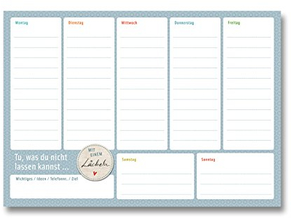 Wochenplaner A5 Block - Planer - Wochenplaner Todo-Block mit einem Lächeln blau - Weekly Planner