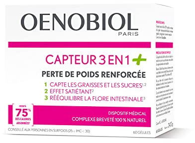 Oenobiol - Capteur 3 en 1+, trattamento dimagrante rinforzato, confezione da 60 capsule