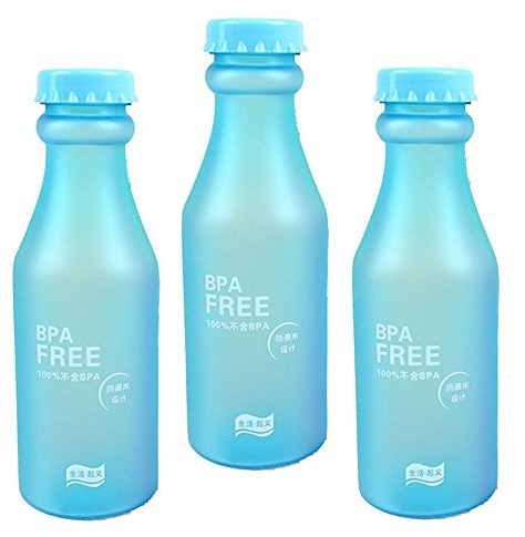 OnePine 3 pezzi Bottiglia d'acqua sportiva 550ml senza BPA, Riutilizzabile Plastica bottiglie acqua per Palestra,Cycling, Viaggi, Bambini (Blu)