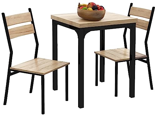 HOMCOM - Set med bord och stolar för 2 personer, köksbord med stolar, 3-delat matbord med 2 infällda stolar, för kök, vardagsrum hem, ljus ek