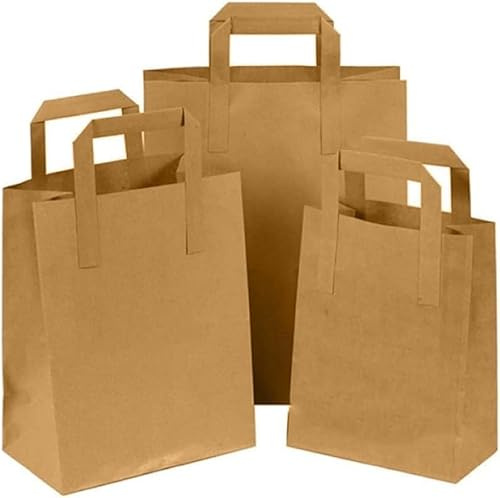 Paper Bags with Handles -100 Medium Brown Paper Bags 8.5x10x4.3”-Perfect for Lunch, Takeaway, Grocery and Party use by Ayn Al Madina