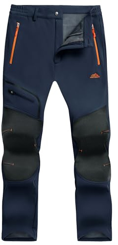 TACVASEN Mountain Trousers Mens Warm Outdoor Sports Trousers Fleece Snow Skate Ski Tracksuit Bottoms for Men Windproof Hiking Trousers Zipper Pocket, Thick - Navy Blue, 36