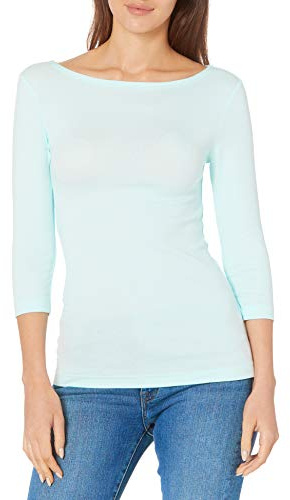Amazon Essentials T-Shirt da Donna Slim Fit Manica 3/4 Tinta Unita Scollo a Barca, Blu Acqua, XXL