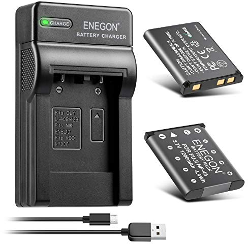 ENEGON Ersatzbatterie (2er Pack) und Rapid Dual Ladegerät für Olympus Li-40B Li-42B Nikon EN-EL10 Fuji NP-45 NP-45S Fujifilm INSTAX Mini 90 und FinePix XP50 XP60 J10 J15 J100 J110w T550 JX500 JX520