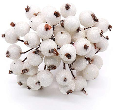 Mini Bayas Frutos Escarchados de Navidad 400pcs Bayas Acebo Rojas Artificiales Helada Navidad en 200pcs Tallos de Alambre Decoración de Árbol de Navidad Manualidades Adorno Guirnalda Fiesta Boda