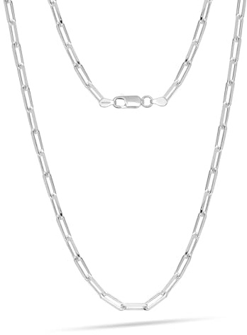 LeCalla 925 Sterling Silver Italian Jewelry Trendy Gift 3 MM, 3.5 MM, 4.5 MM Diamond-Cut PaperClip Link Chain Necklace for Women with Lobster Clasp (16, 18, 20, 24 Inches)