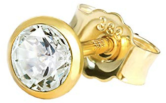 NKlaus Ohrstecker einzeln 333er Gelbgold 8 Karat Zirkonia Weiß 5mm 1 Stück