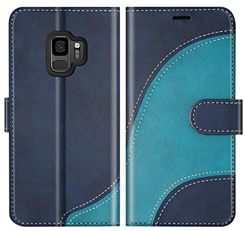 BoxTii Hülle für Galaxy S9, Leder Handyhülle für Samsung Galaxy S9, Ledertasche Klapphülle Schutzhülle mit Kartenfächer und Magnetverschluss, Blau