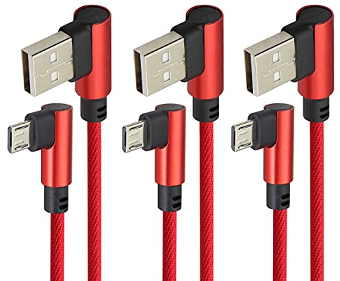 AAOTOKK 6 Ft Right Angle Micro USB Charging Cable 90 Degree USB 2.0 A to USB Micro High Speed Android Sync & Charging Cord for Galaxy S7 S6 J8 J7 Note5,Kindle,LG,PS4,Smartphones&More(Red/3-Pack)